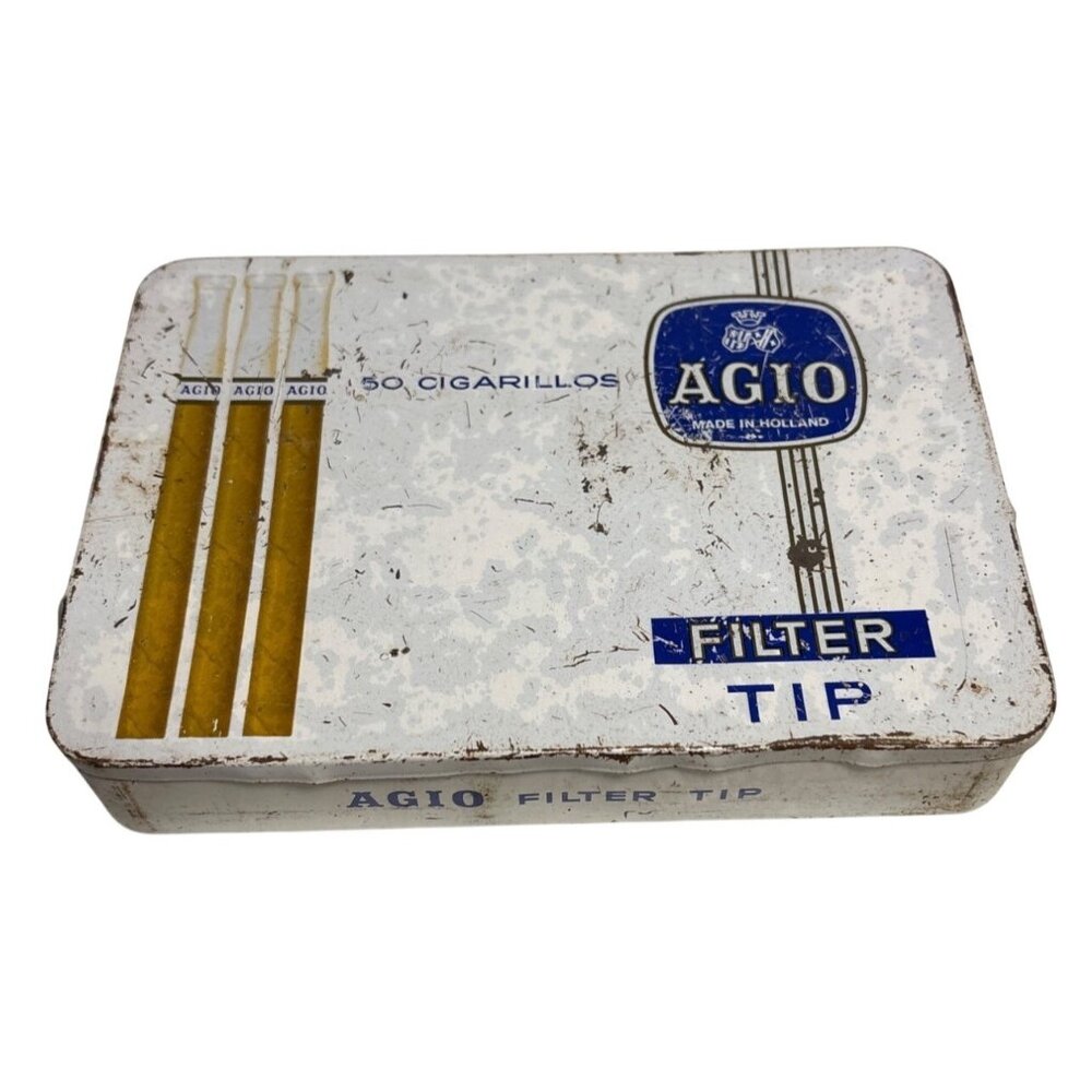 Vintage Agio Filter Tip Cigarillos Tin Box Made In Holland  Tobacco Container